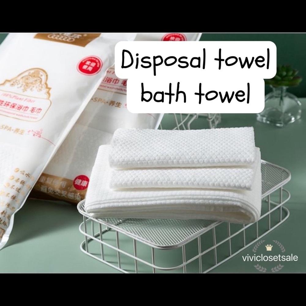Portable travel pure cotton disposable white soft bath towels 6 pack - Picture 1 of 14
